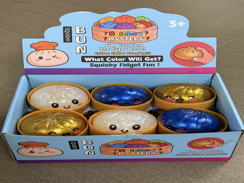 Glitter Gelatin Smiley Bun Squishy, 8.5 cm