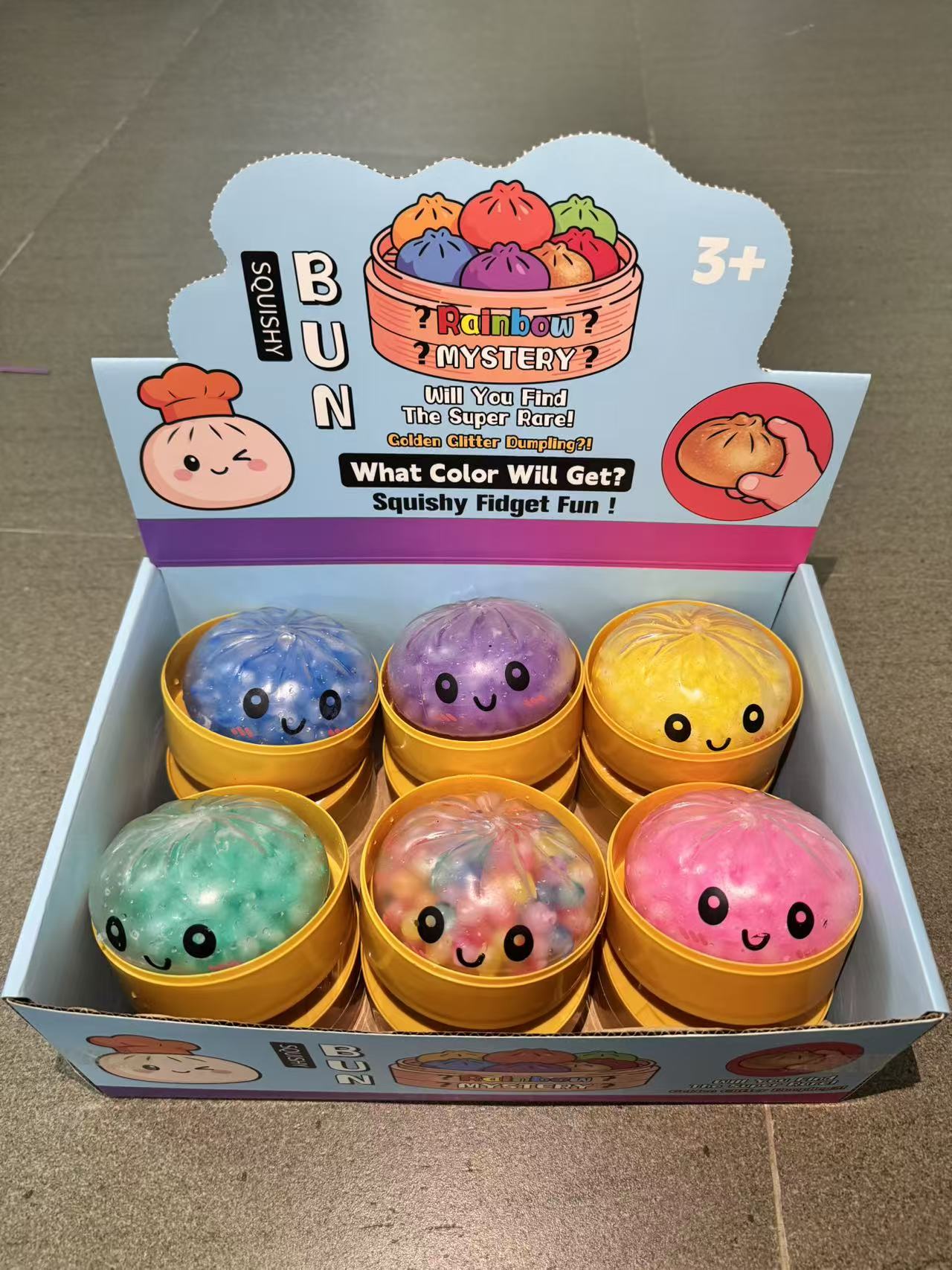 Water-Bead Smiley Bun Squishy, 8.5 cm
